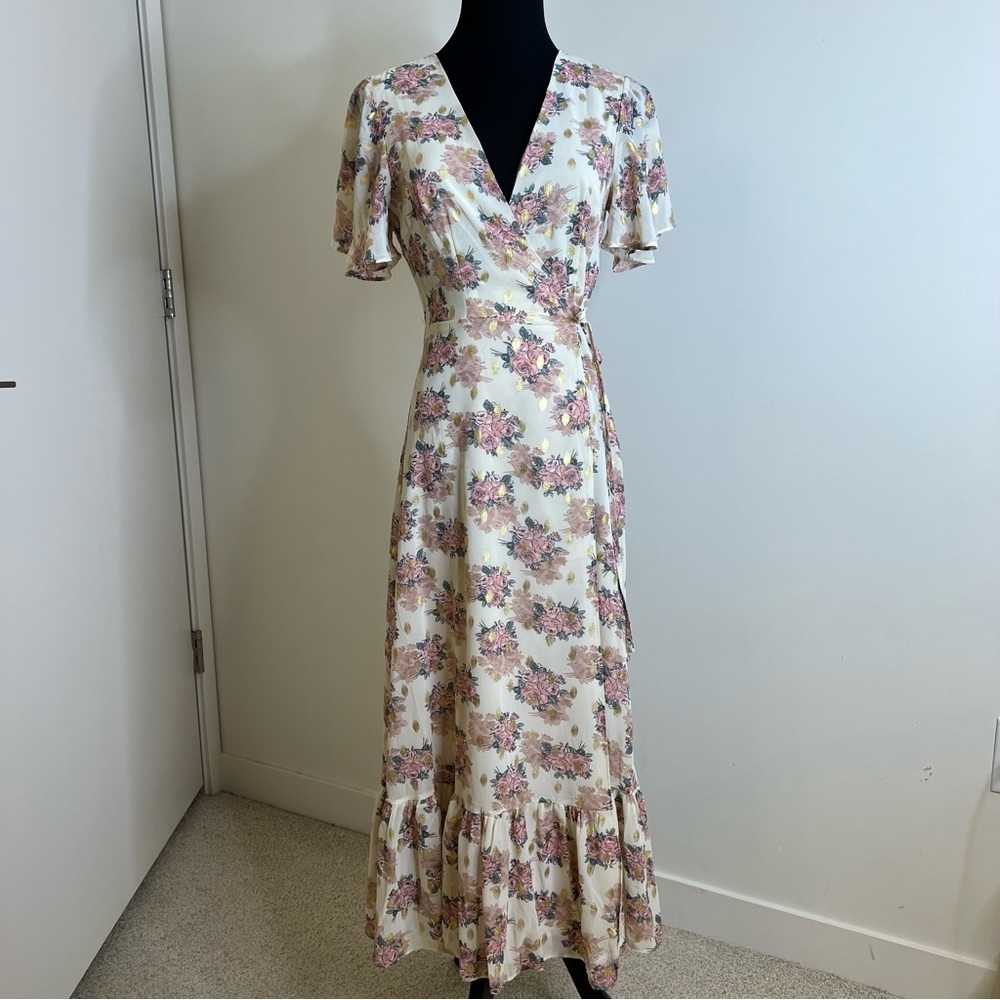 Nasty gal floral wrap midi tea dress size 2